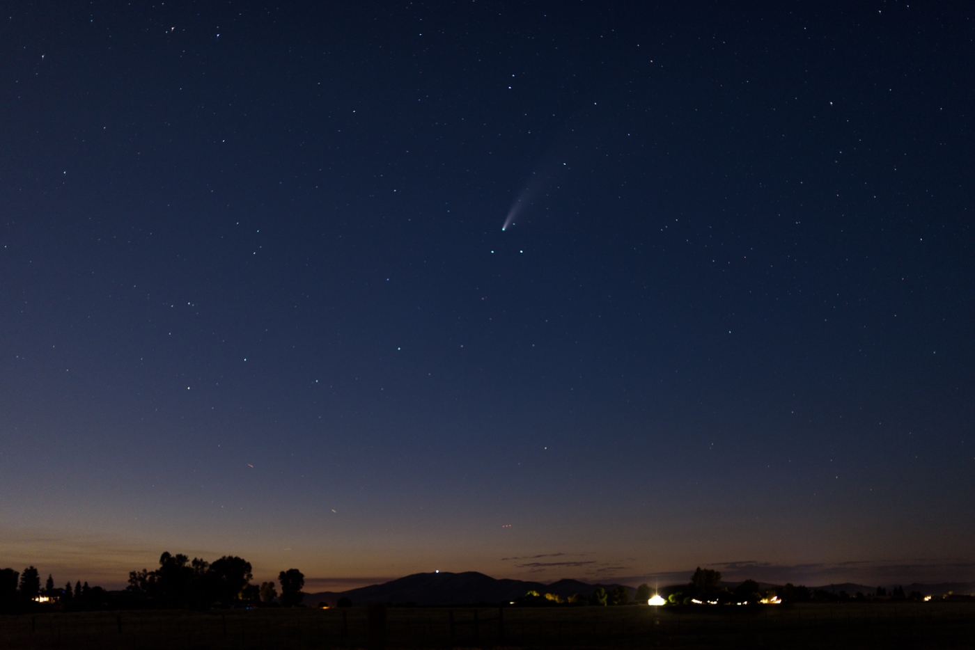 Comet NEOWISE in the sky above Clovis, California.